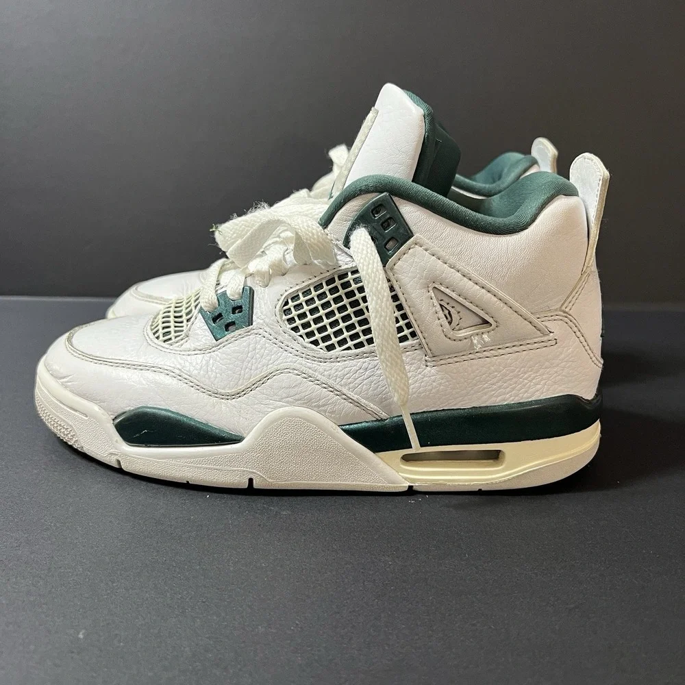 Nike Air Jordan 4 Unisex Kids Sneaker White/Green Leather 5Y FQ8213-103 Athletic